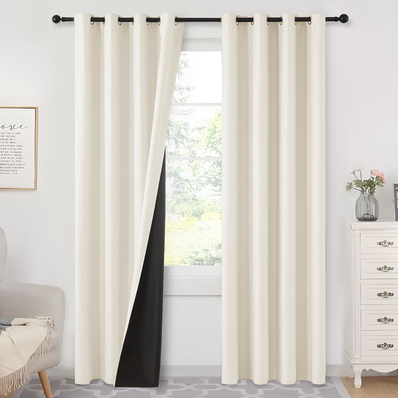 MRTREES Cortinas Opacas Dormitorio Cortas para Ventanas Cortina Blackout Aislante Térmica Frio y Calor Cortinas con Ojales de Salon 2 Piezas Modernas, 140x160 cm, Beige Claro