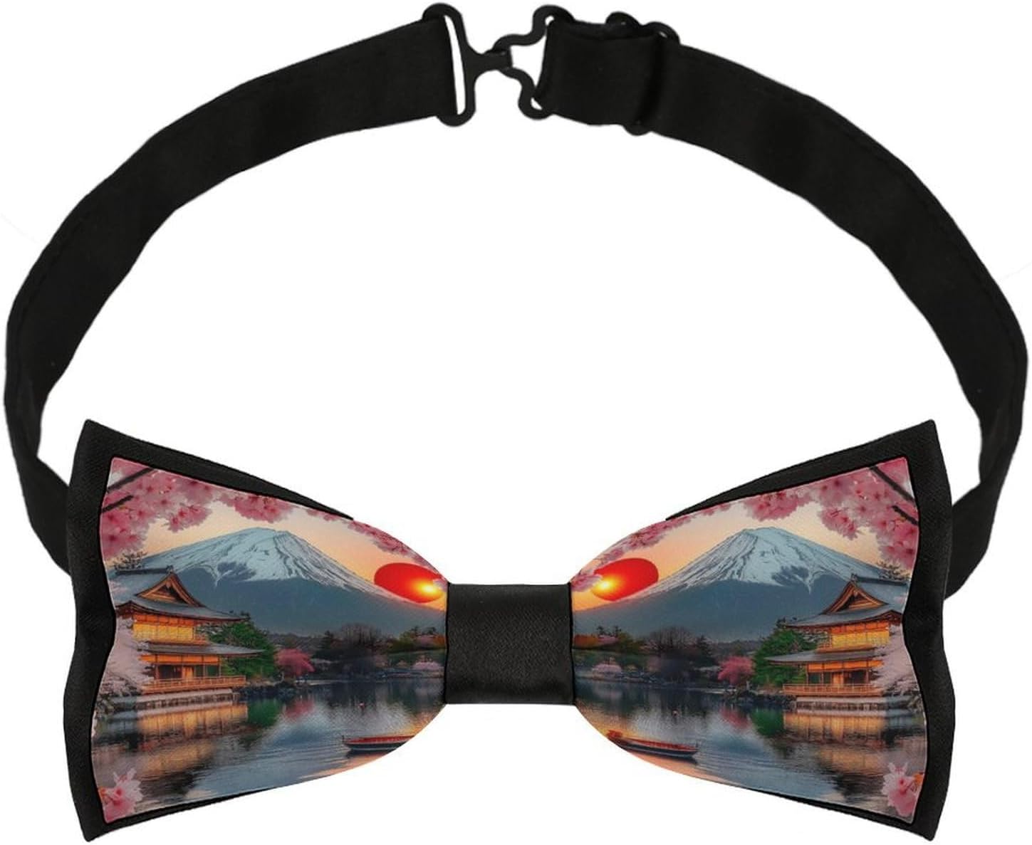 Japanese Fuji Cherry Flowers Bow Ties for Men Fun Printed Pre Tied Adjustable Bowtie for Party Wedding