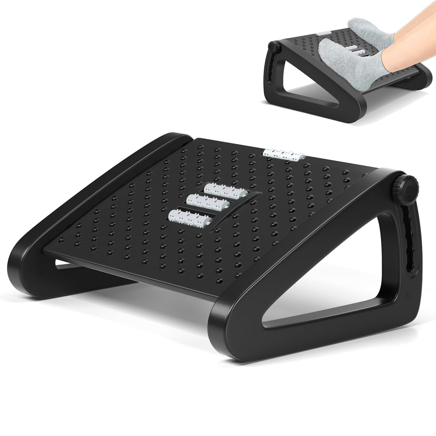 Office Foot Rest, Adjustable Height/Angle Ergonomic Foot Stool with Large Roller Massager Function, for Improved Posture/Pressure Relief/Straightening The Hunchback, Father's Day Christmas Gifts