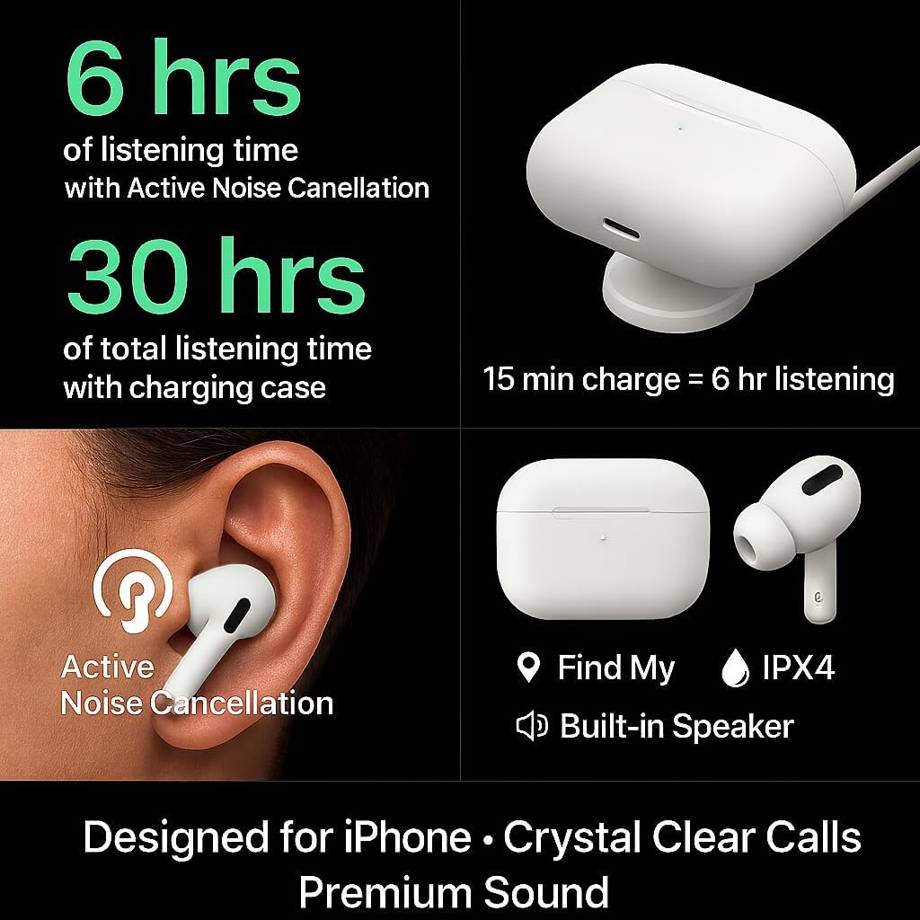 Battery life, ANC, IPX4, Find My, and built-in speaker features