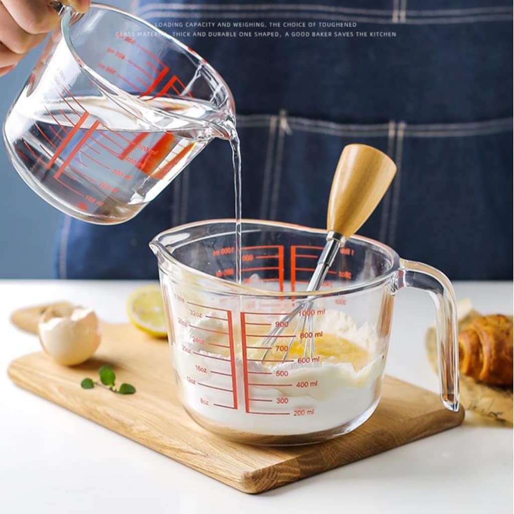 Tasse à mesurer en Verre trempé de Cuisine avec échelle Haute température résistant à la Chaleur ménager Cuisson de qualité Alimentaire et Tasse à Battre Les œufs (Taille : 1000ML) (1000ML)