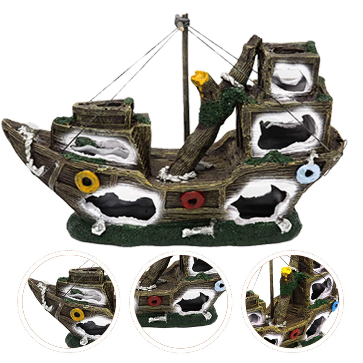 Happyyami Modelo De Decoración De Acuario Pecio De Barco Pirata Adorno Creativo para Peces y Acuarios Duradera y