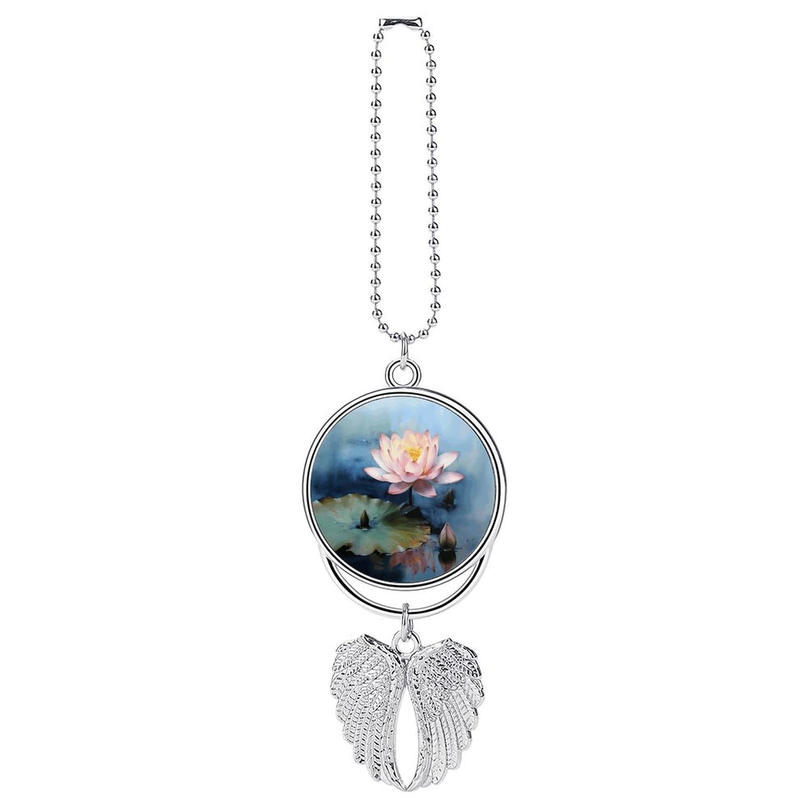 Car Charm Zinc Alloy Rearview Mirror Hanging Ornament Premium Metal Lotus Flower Painting Car Pendant for Auto Interior Decor Accessories,Unique Gift for Adult,Silver-Style