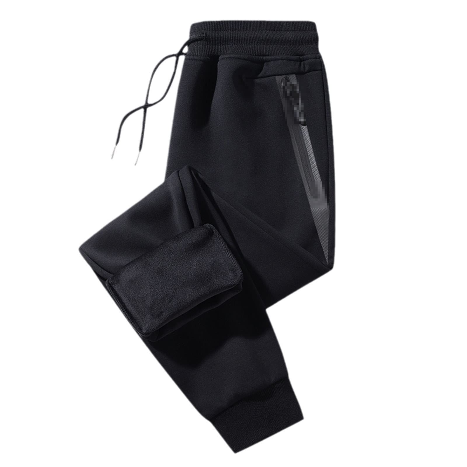 Mens Zip Pockets Thick Warm Fleece Sweatpants Men Joggers Sportswear Casual Plus Size Trousers B Black