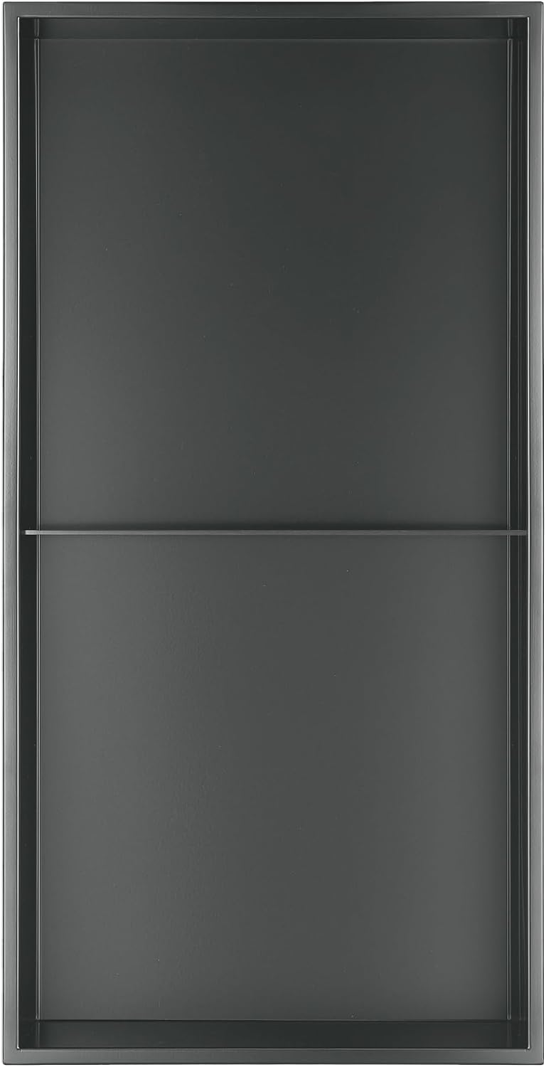 PULSE ShowerSpas NI-1224V-GMB Niche Rectangular Vertical Stainless-Steel Double Shower Shelf, 12" x 24", Gunmetal Black
