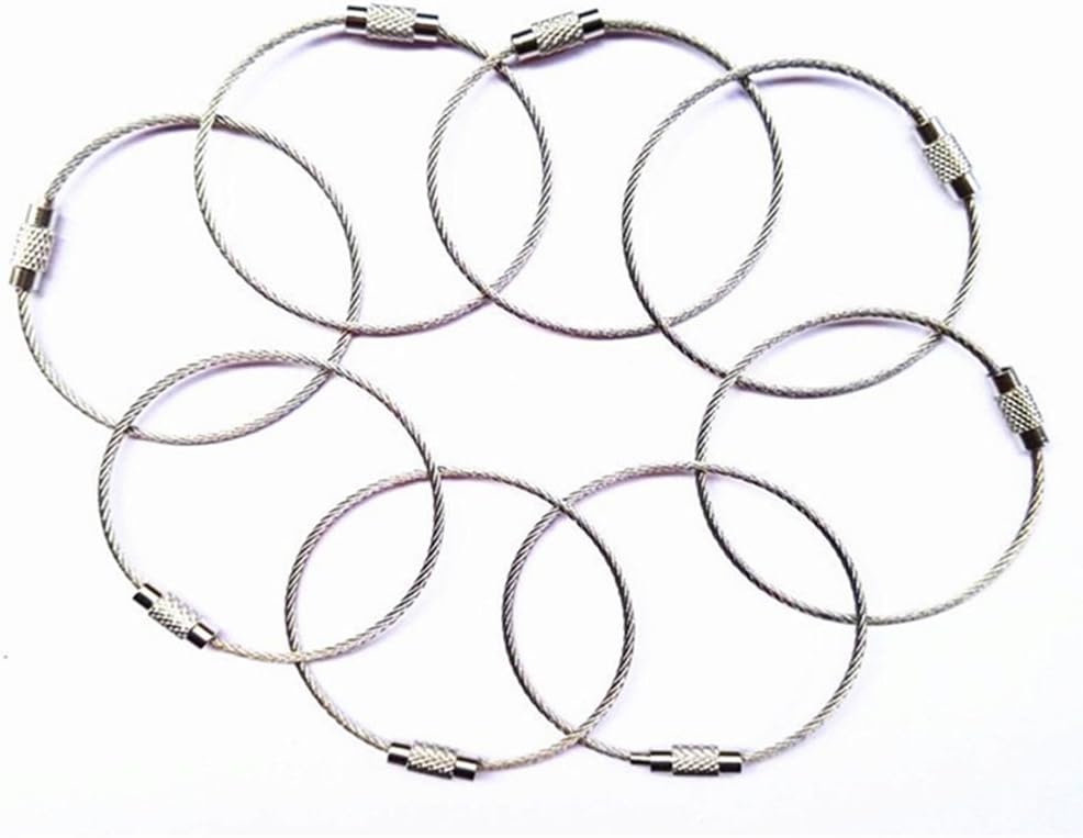 8pcs Stainless Steel Cable Key Ring Keychain with Screw Lock for Outdoor Sports (200mm)