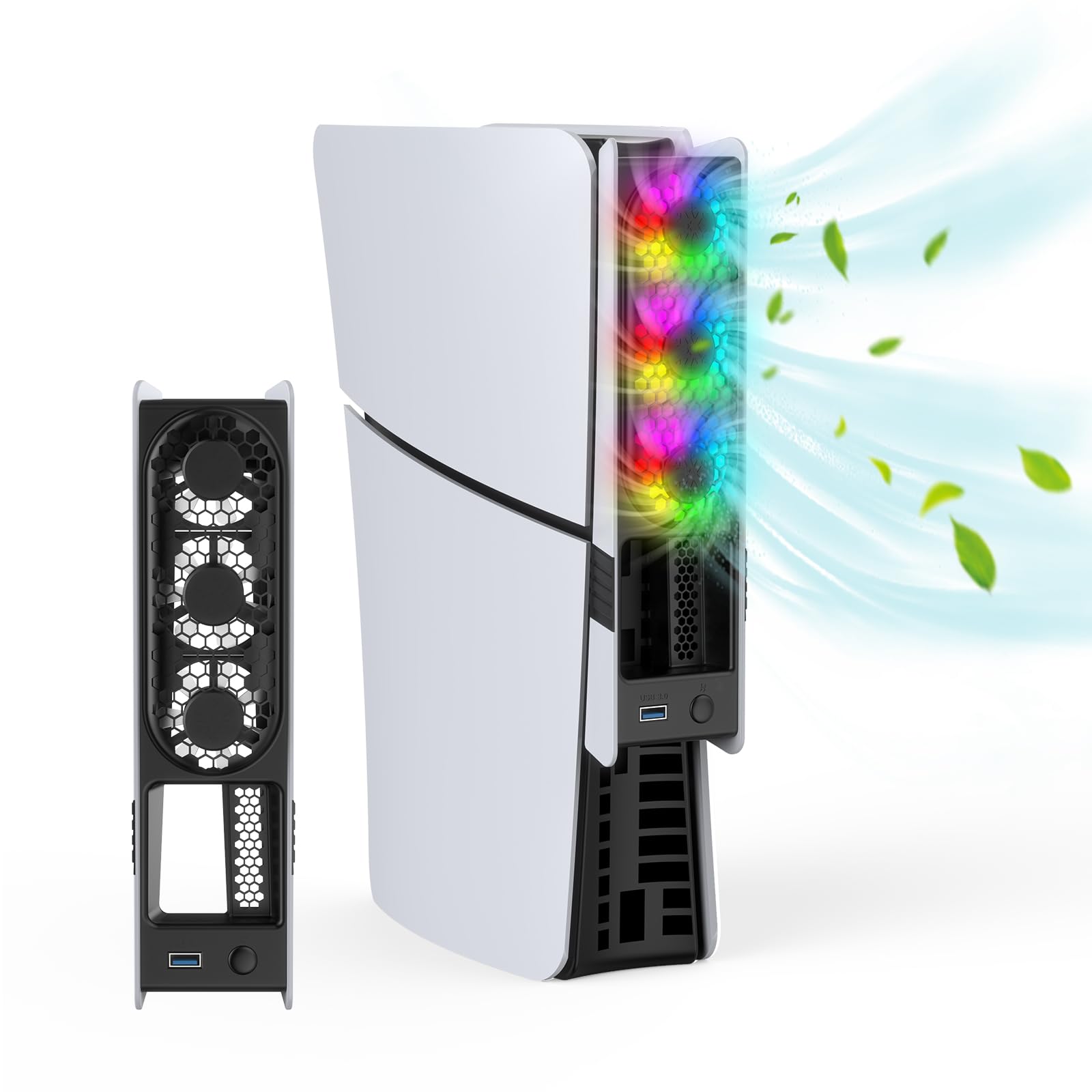 Cooling Fans for PS5 Pro Slim Adjustable 3 Speed Fans with LED Light Quiet and Efficient Cooling System