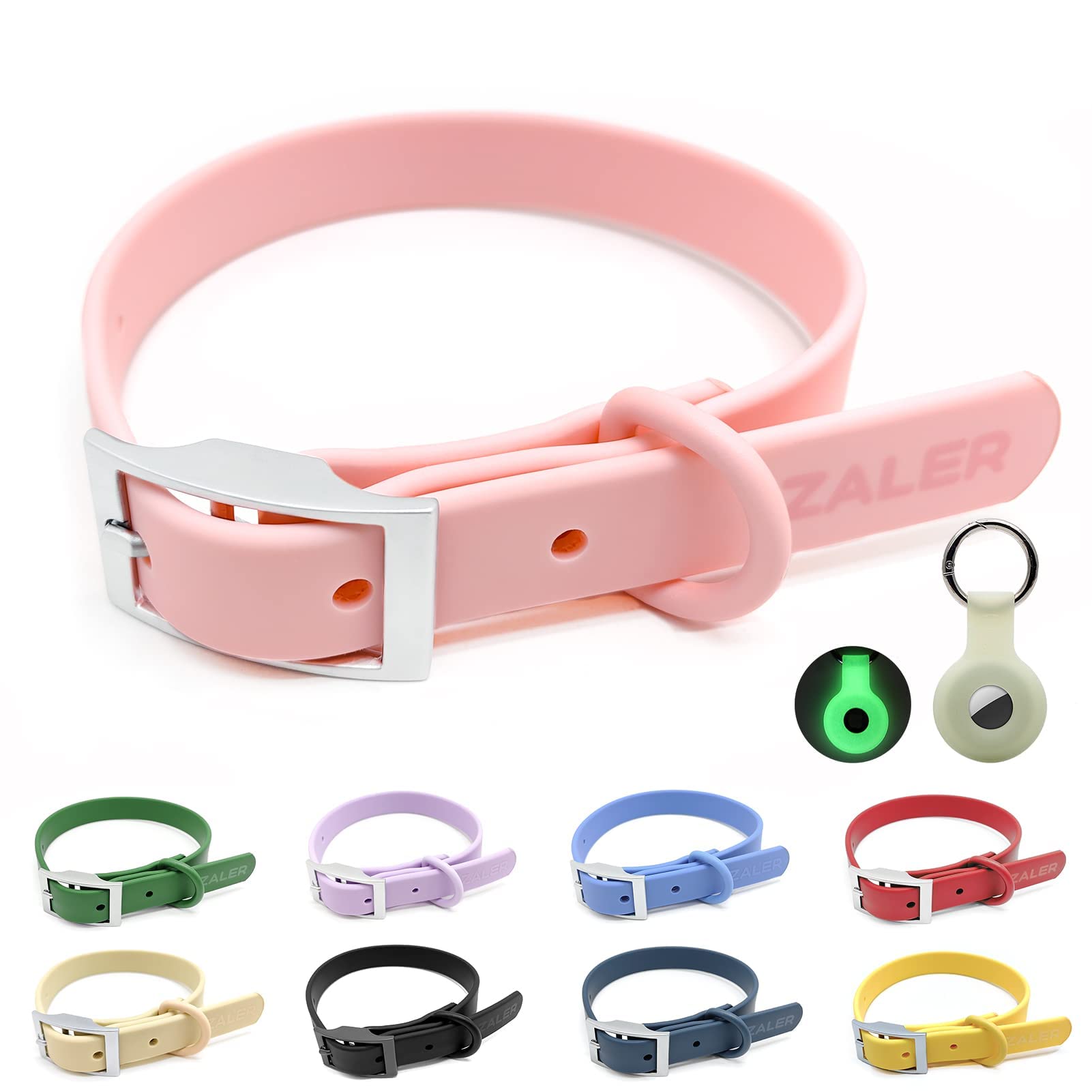 ZALER Waterproof Dog Collar, Adjustable Odor Proof Dog Collars Easy to Clean, Soft Comfortable Pet Collars for Large, Medium Small Dogs (Pink, M(Length:11.4''-15.4''; Width:0.75''))
