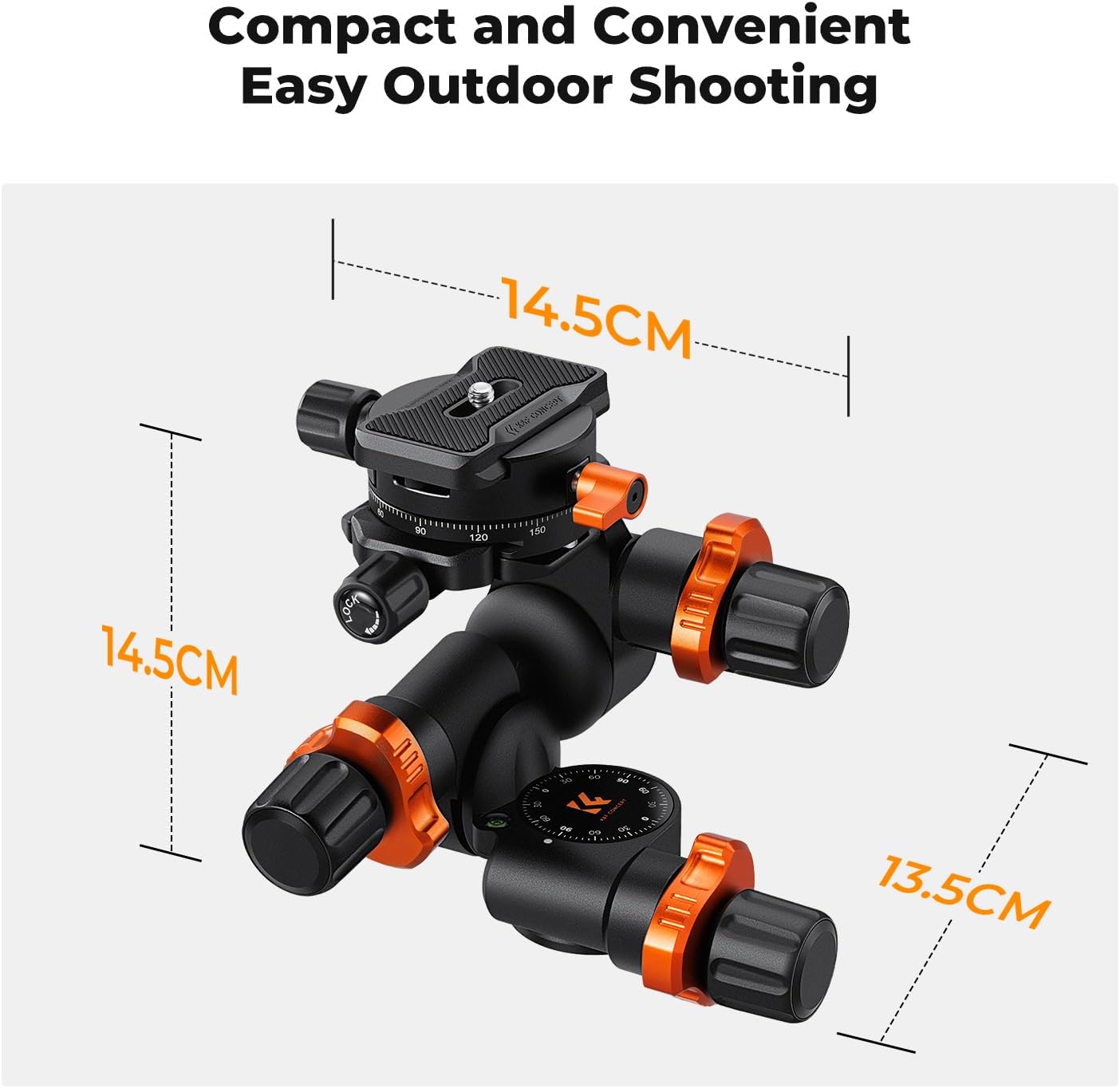 K&F CONCEPT 3-Way Geared Tripod Head, Millimeter Micro-Adjustment, Aluminum Alloy Tripod Head Maximum Load Capacity of 6kg for Star Shooting, Commercial Photography, etc.