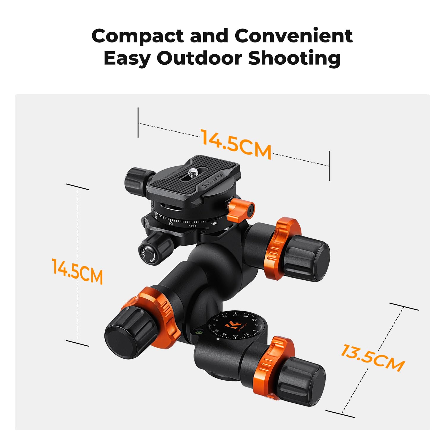 K&F CONCEPT Głowica statywu z przekładnią, panoramiczna 360° głowica kulowa z płytą szybkiego zwalniania, nośność 6 kg do makro, fotografowania gwiazd, fotografii komercyjnej
