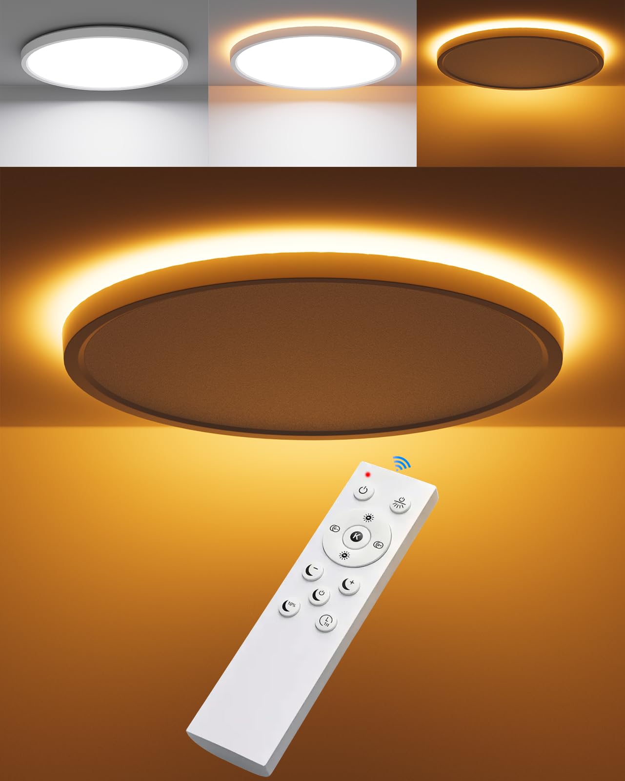 30cm Bedroom LED Ceiling Light, 1.7cm Thin, 1800K Backlight, 24W White
