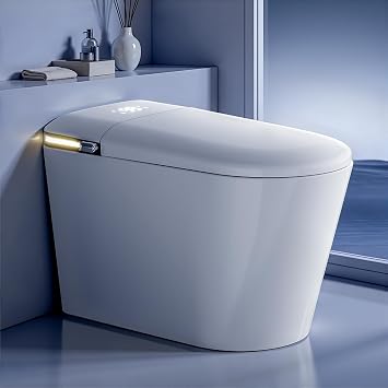 Smart Toilet, One Piece Bidet Toilet for Bathrooms, Toilets with Warm Water Sprayer & Dryer, Foot Sensor Operation, Heated Bidet Seat, Tankless Toilets with Fahrenheit LED Display