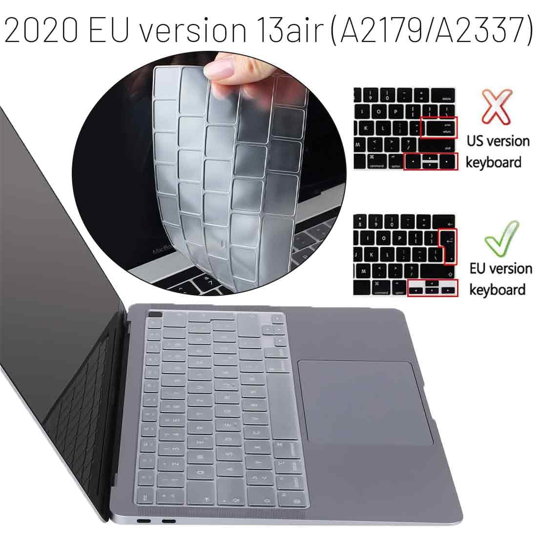 1 pezzo di protezione per tastiera ultrasottile, Copritastiera per MacBook Air 13 M1 2020 A2337 A2179, compatibile con layout EU, antipolvere, TPU altamente trasparente, protegge la tastiera