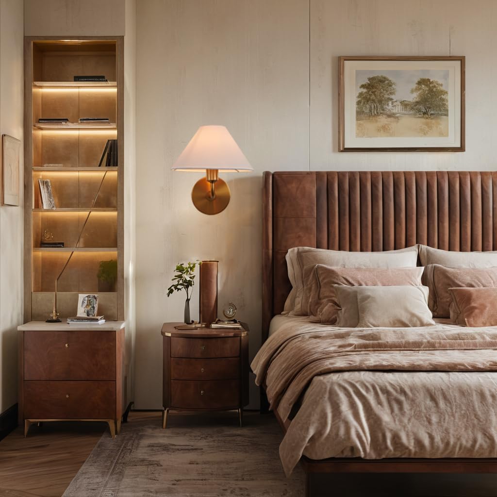 Elegant Linen Glow Sconce - Modern Architectural Lighting, Tapered Shade Sophistication Wall Sconce, Wall Light for Bedroom, Living Room, Lounge Room