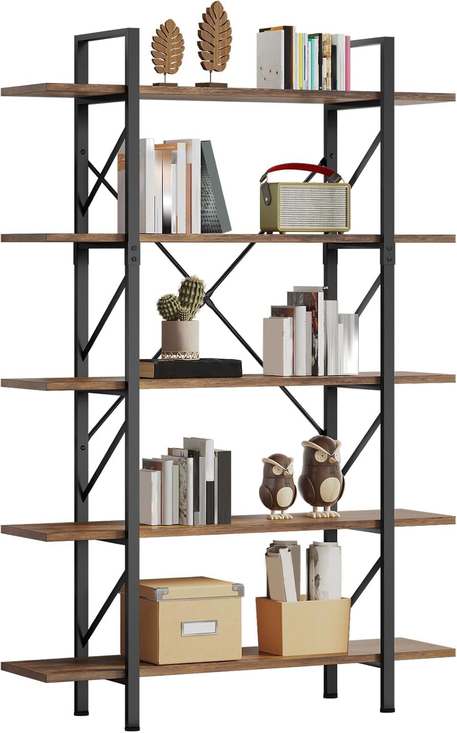 YITAHOME Libreria a 5 Livelli, Libreria Artistica Moderna, Scaffale per Libri, Scaffali in Soggiorno/Casa/Ufficio, Organizzatore Porta Libri per Libri/Film - Marrone Rustico