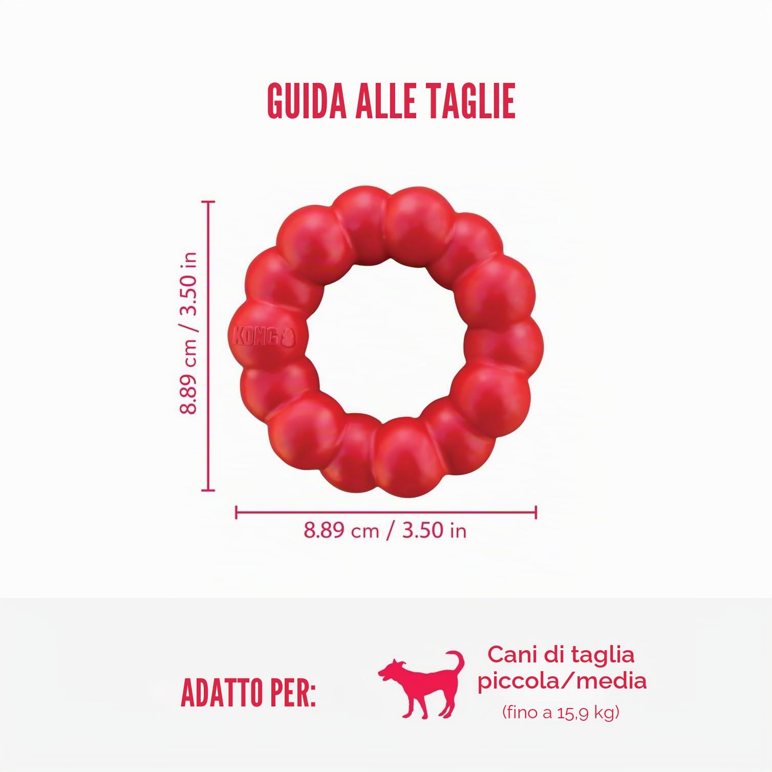 KONG Ring Giocattolo Da Masticare Per Cani Gomma Naturale Resistente Salute Dentale Taglia Media Piccola