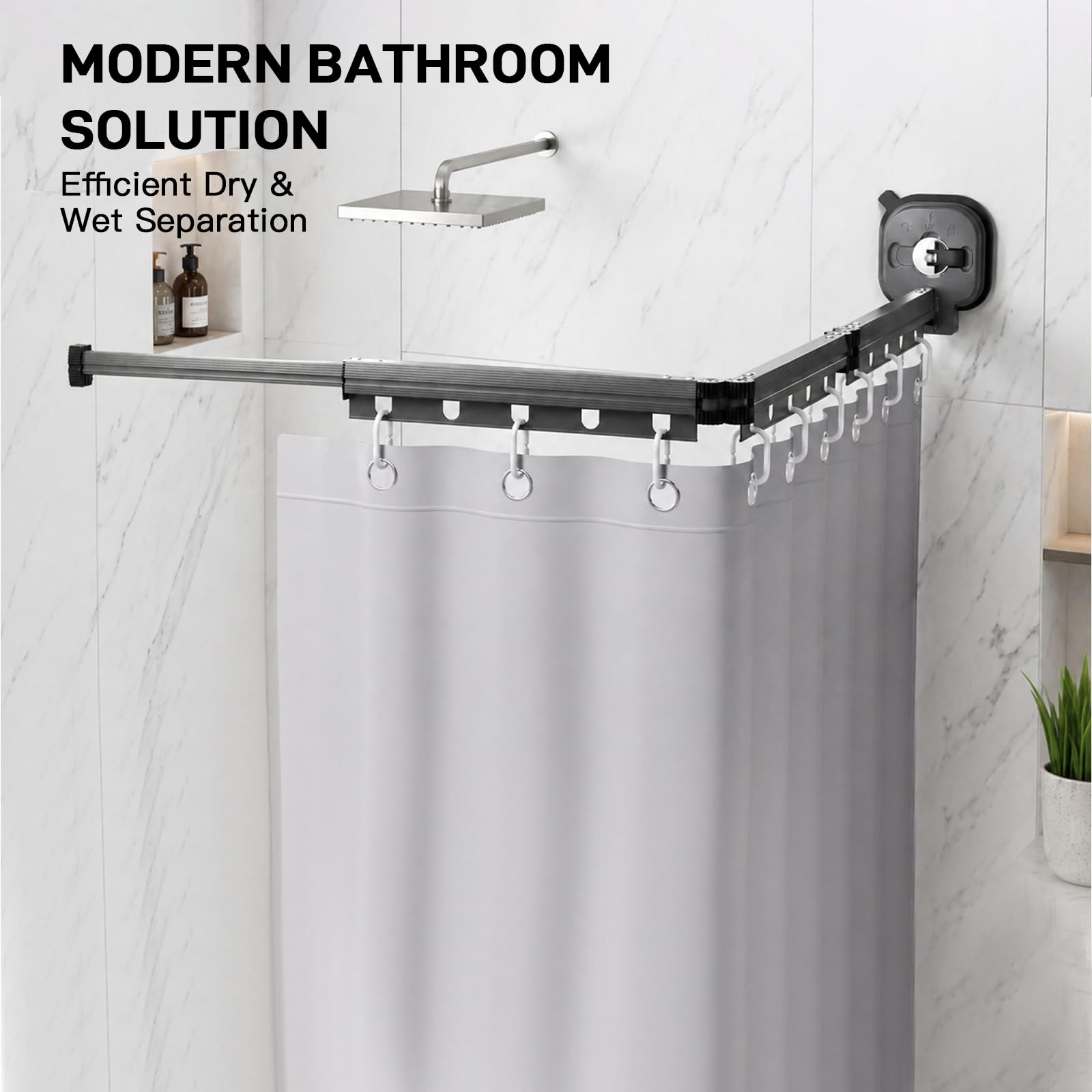 Duschvorhangstange - Ohne Bohren L/U Form 3 Fold Faltbar - Duschstange Mit Starkem Saugnapf Shower Curtain Rail Winkelverstellbar Wasserdicht Für Bad Wohnmobil Gäste Wc