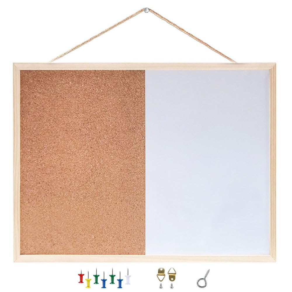 White Dry Erase Cork Board Combo - Magnetic Board 12 x 16 inch Decorative Bulletin Board Dry Erase Board for Wall with Marker Push Pin for Home Office