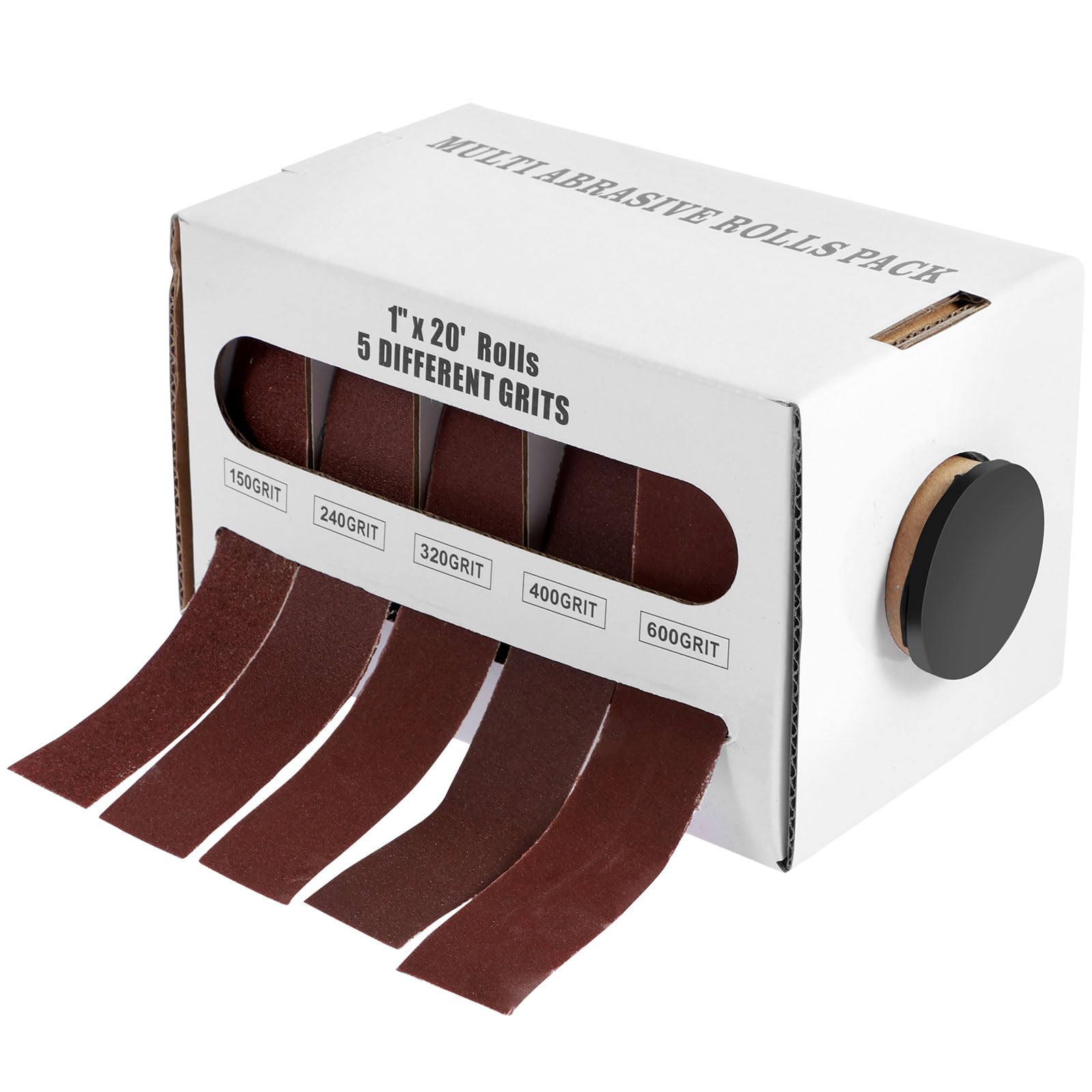 Schleifpapier Rolle mit Spenderbox für Holz & Metall (1) | Schmirgelpapier-Set in 5 Körnungen (150-600). Jede Schleifband-Rolle misst 25 mm x 6 m. Ideal für Heimwerker und DIY-Projekte