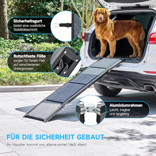 CO-Z Hunderampe Auto klappbar 170cm Leichteres EIN- und Aussteigen für kleine und große Hunde bis 90kg Hundetreppe mit Rutschfester Oberfläche für alle Fahrzeuge nutzbar (170cm)