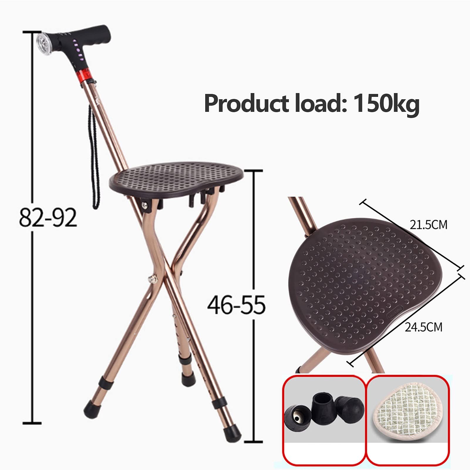 Caña de Aluminio Ajustable de Altura con Asiento, bastón multifunción Que Camina Asiento Plegable bastón, cargable, Bastones para Asas cómodas y Base Antideslizante