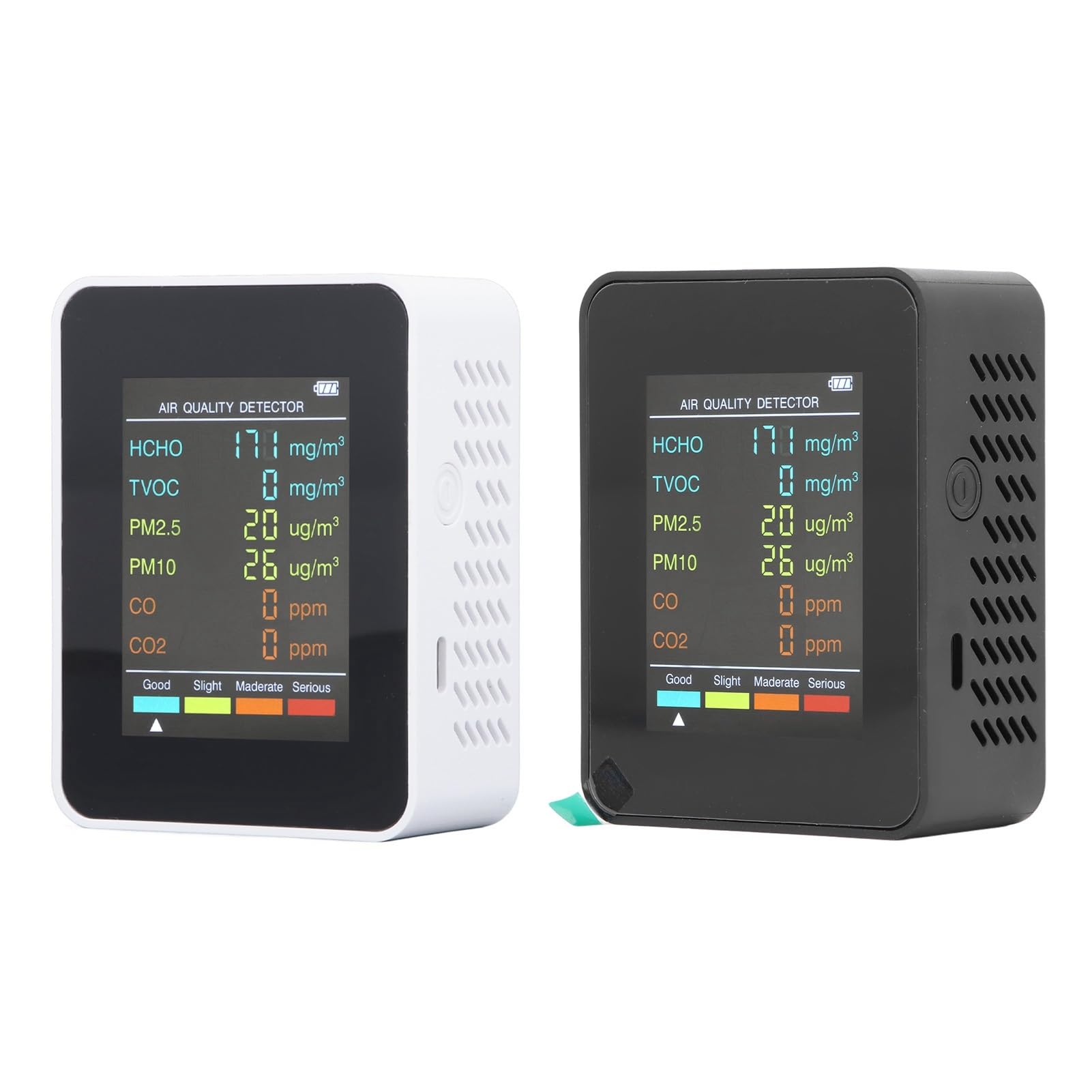 Detector de Calidad Monitor de Calidad del Aire, Pantalla LCD portátil con retroiluminación, Detector CO2 TVOC HCHO PM2.5 PM10 Alarma para Interiores,para el Hotel(White)