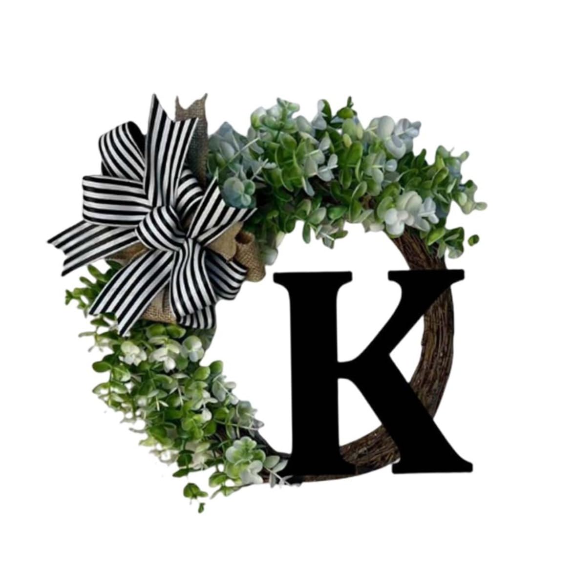Welcome Sign for Front Door, Last Name Year Round Front Door Wreath with Bow K Letter Welcome Signs Porch Decoration