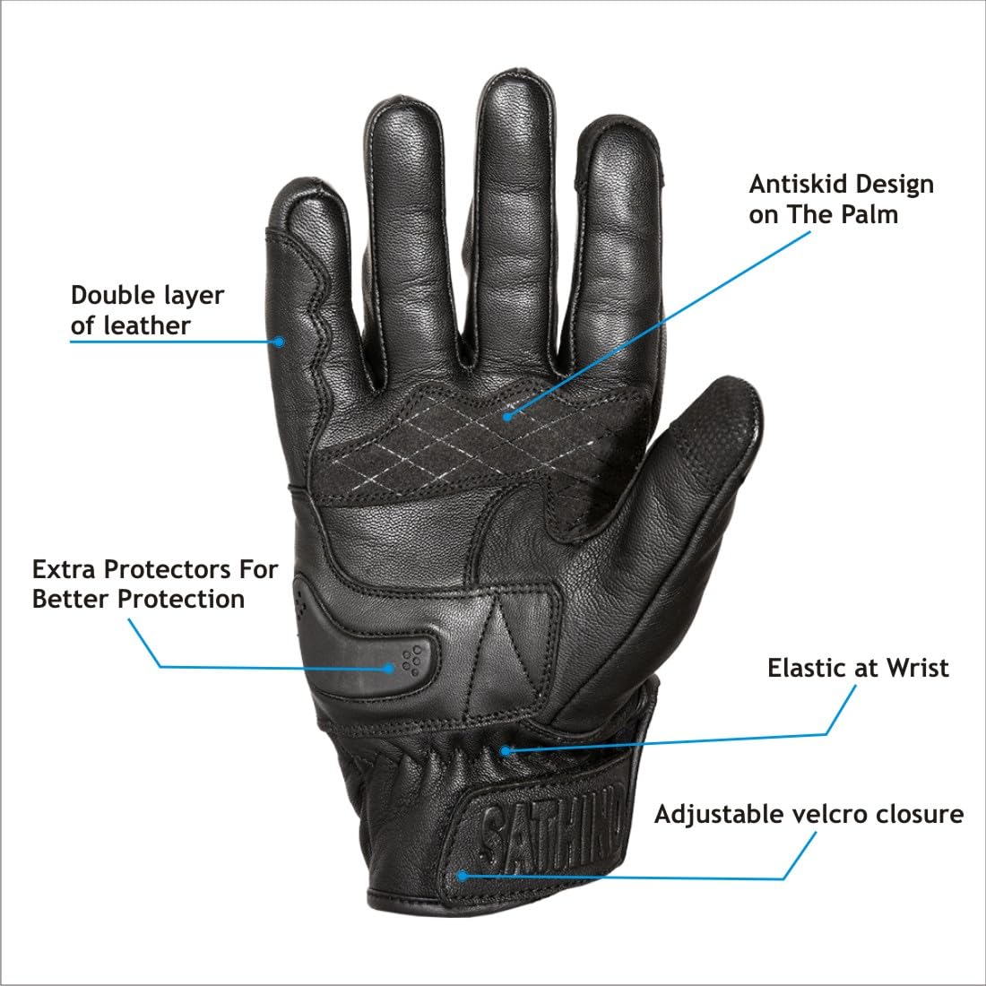 Gants de moto en cuir pour homme et femme | Écran tactile | Doigt complet | En cuir de chèvre avec phalanges rigides