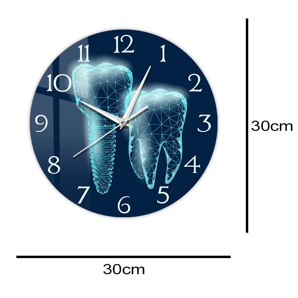 Timethink 12 Inch Molar Tooth Dental Implant Modern Wall Clock for Dentist Office Dental Clinic, Dentistry Medical Healthy Science Printed Silent Non Ticking Wall Clock Battery Operated Hygienist Gift