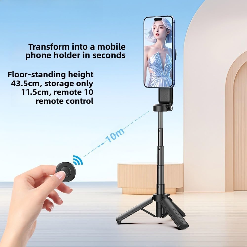 Three-in-one Mini Selfie Stick Magnetic Selfie Mobile Phone Bracket Lightweight Photographic Tripod for Vlog Selfie,Black