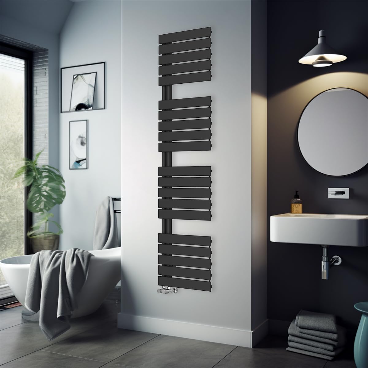 Warmehaus Black 1800 X 500Mm Designer Heated Towel Rail Bathroom Ladder Radiator Warmer