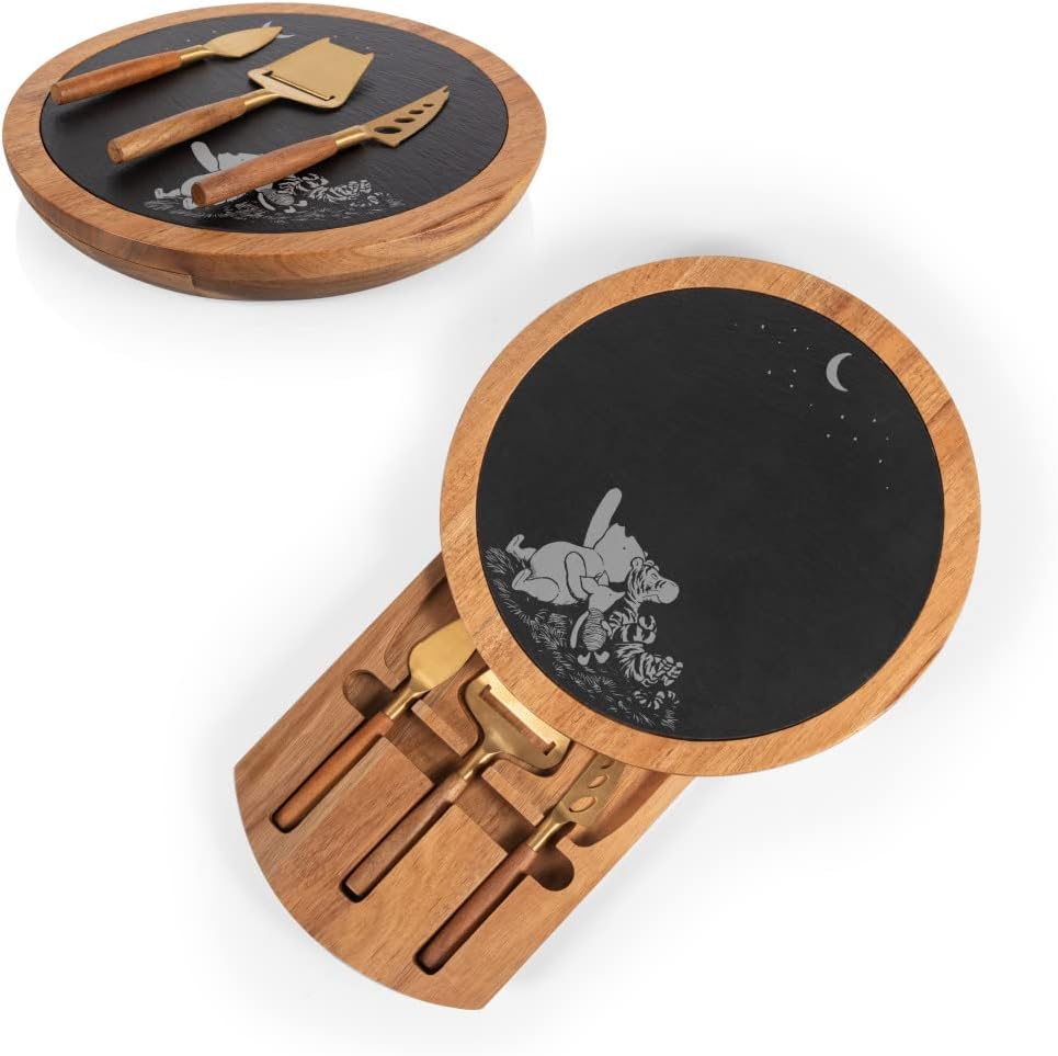 PICNIC TIME Insignia Serving Cheese Tools, Charcuterie Set, Cutting Board, 12.5 x 12.5 x 1.4, Disney Winnie the Pooh – Acacia Wood & Slate Black with Gold Accents PICNIC TIME Insignia Serving Cheese Tools, Charcuterie Set, Cutting Board, 12.5 x 12.5 x 1.4, Disney Winnie the Pooh – Acacia Wood & Slate Black with Gold Accents