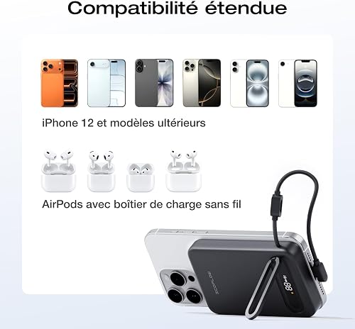 EcoFlow Rapid Mag Qi2.2 Magnetic Powerbank 10000mAh 25W with USB C Cable 36W, Qi2.2 Certified External Battery Magnetic Wireless Power Bank Fast Charger for iPhone 17/16/15 Pro Max Black - 5