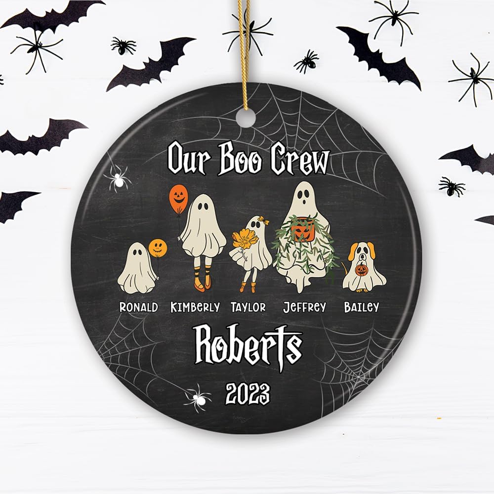 Halloween Ghost Family with Pets Personalized Ornament, Custom Ghost Crew Portrait Gift (Circle)