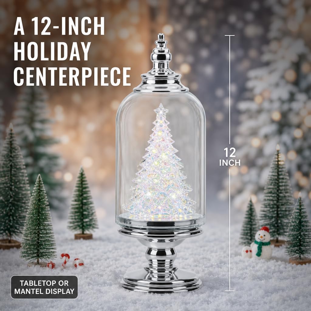 Holiday Decor Essentials 12" LED Glass Christmas Snow Globe Cloche Dome