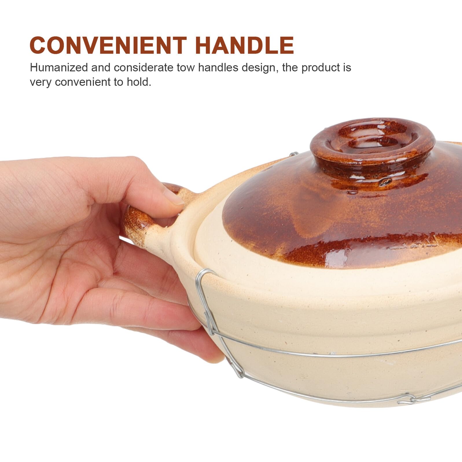 Cazuela de Barro Asa Simple de 0.5l para Cocina Casera, Fácil de Limpiar Ventilación, Adecuado para Preparar Arroz y Guisos