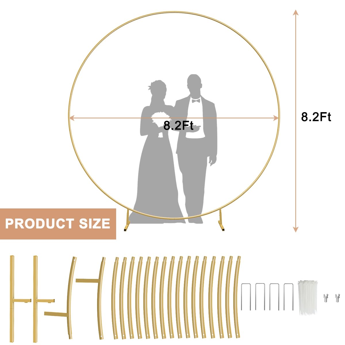 melos Wedding Arch Round Backdrop Stand, 8.2 FT Wedding Arches for Ceremony, Circle Metal Floral Balloon Arch Stand for Birthday, Parties, Bridal Shower Anniversary Ceremony, Gold