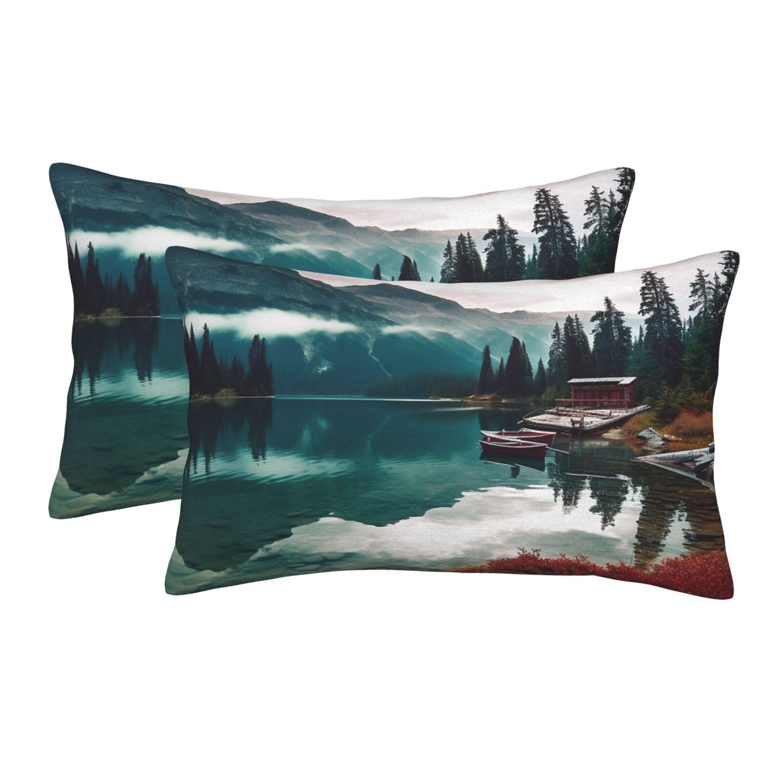 2 Pack Standard Size Pillow Cases for Hair and Skin Soft Breathable Pillow Case Covers with Hidden Zipper Scenic Lake Pillowcase 20"x30" Pillow Cover for Sleeping Gift