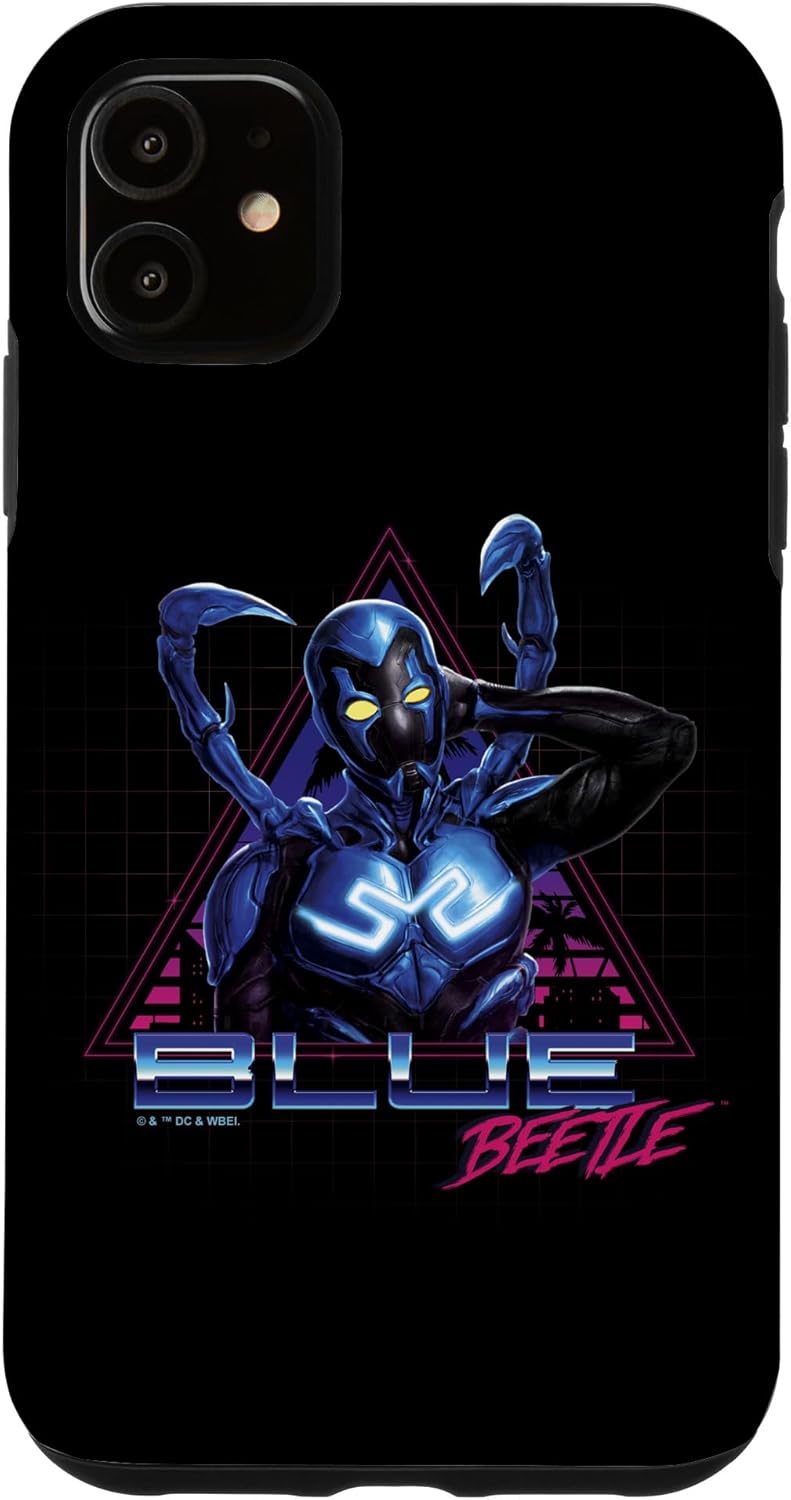iPhone 14 Pro Max Blue Beetle Awkward Pose Neon City Triangle Portrait Case
