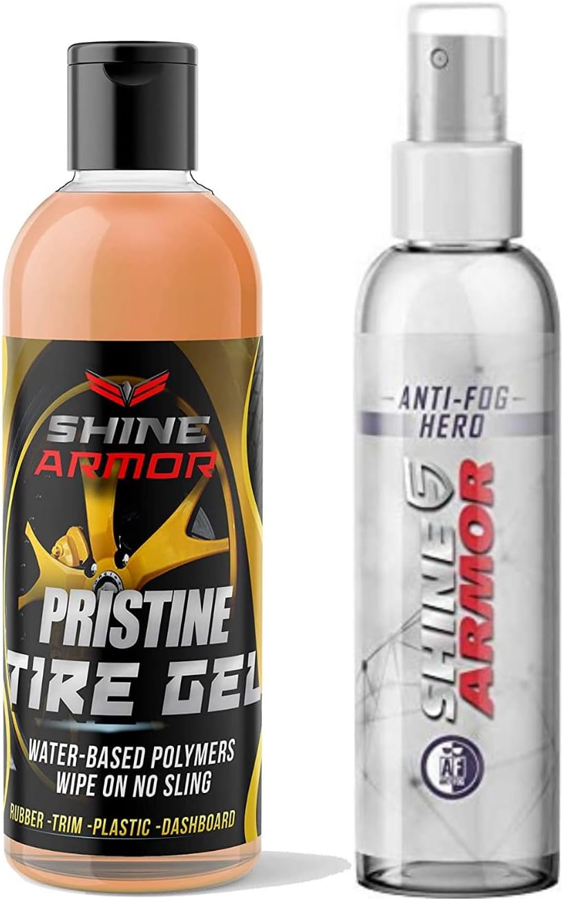 SHINE ARMOR Pristine Tire Shine Gel & Anti Fog Hero with Microfiber Cloth - Keeps Tires Black & Clean, Windshield & Glasses Spray Cleaner and Protector : Automotive