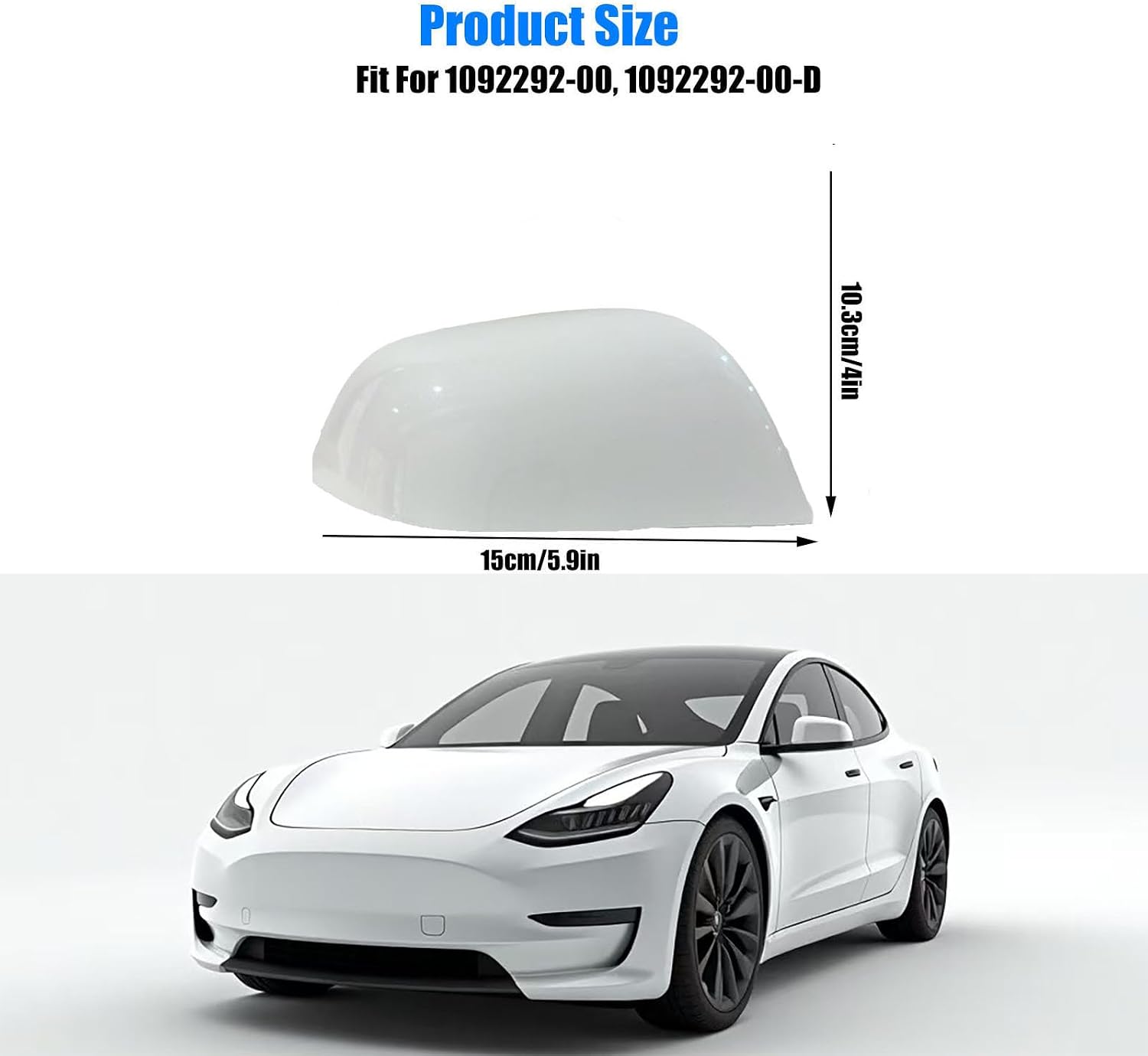 Compatible with Tesla Model 3 Side Mirror Cover Replacement 2017 2018 2019 2020 2021 2022 2023 2024 2025, Right Side Rearview Mirror Cover Cap for Model 3 Accessories(White)