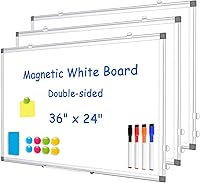 Vista 15 de WALGLASS Pizarra blanca magnética, 36 x 24 pulgadas, de doble cara, borrado en seco, pizarra blanca para pared, colgar o montar, horizontal