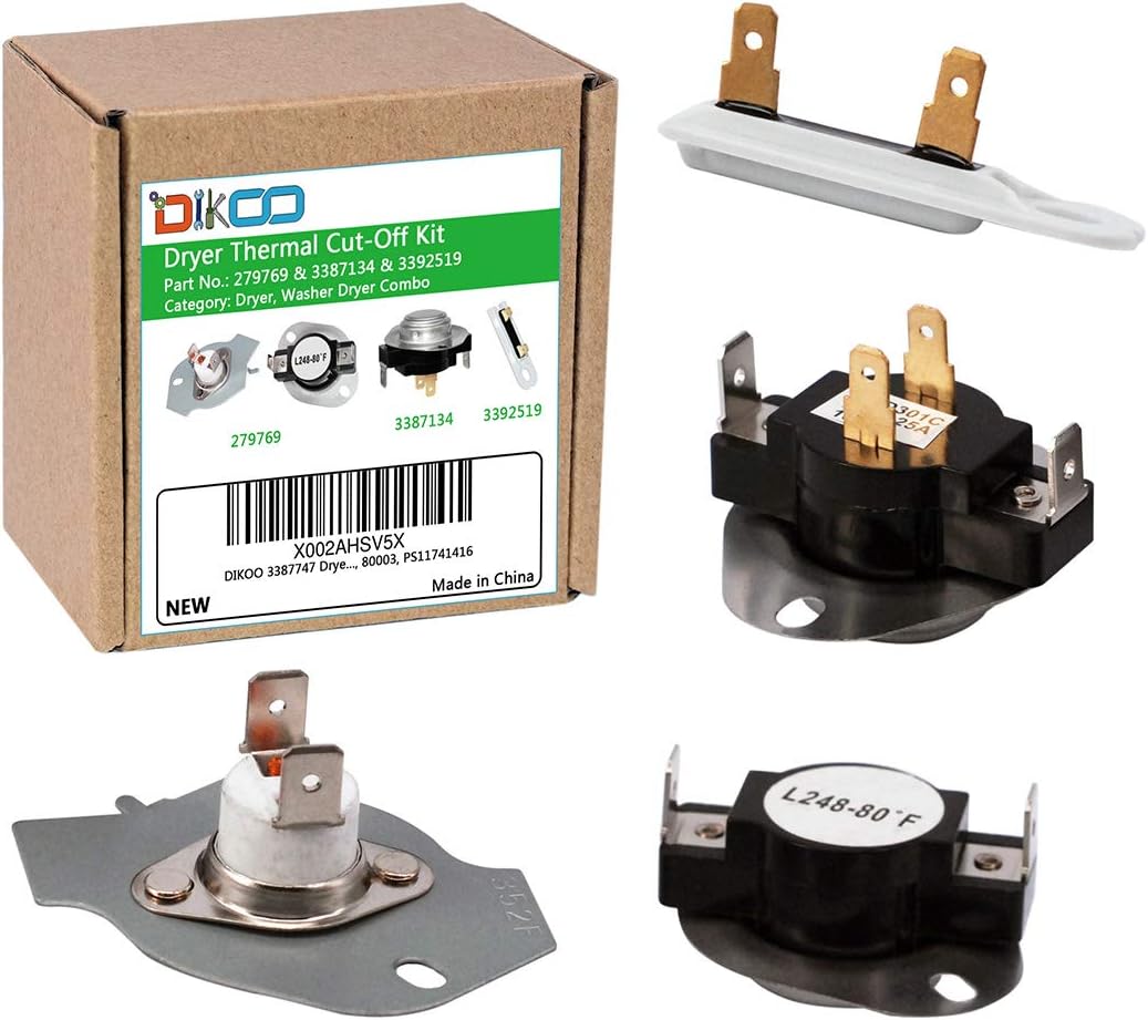 DIKOO 279769 Dryer Thermal CutOff Kit and 3392519 Dryer Thermal Fuse and 3387134
