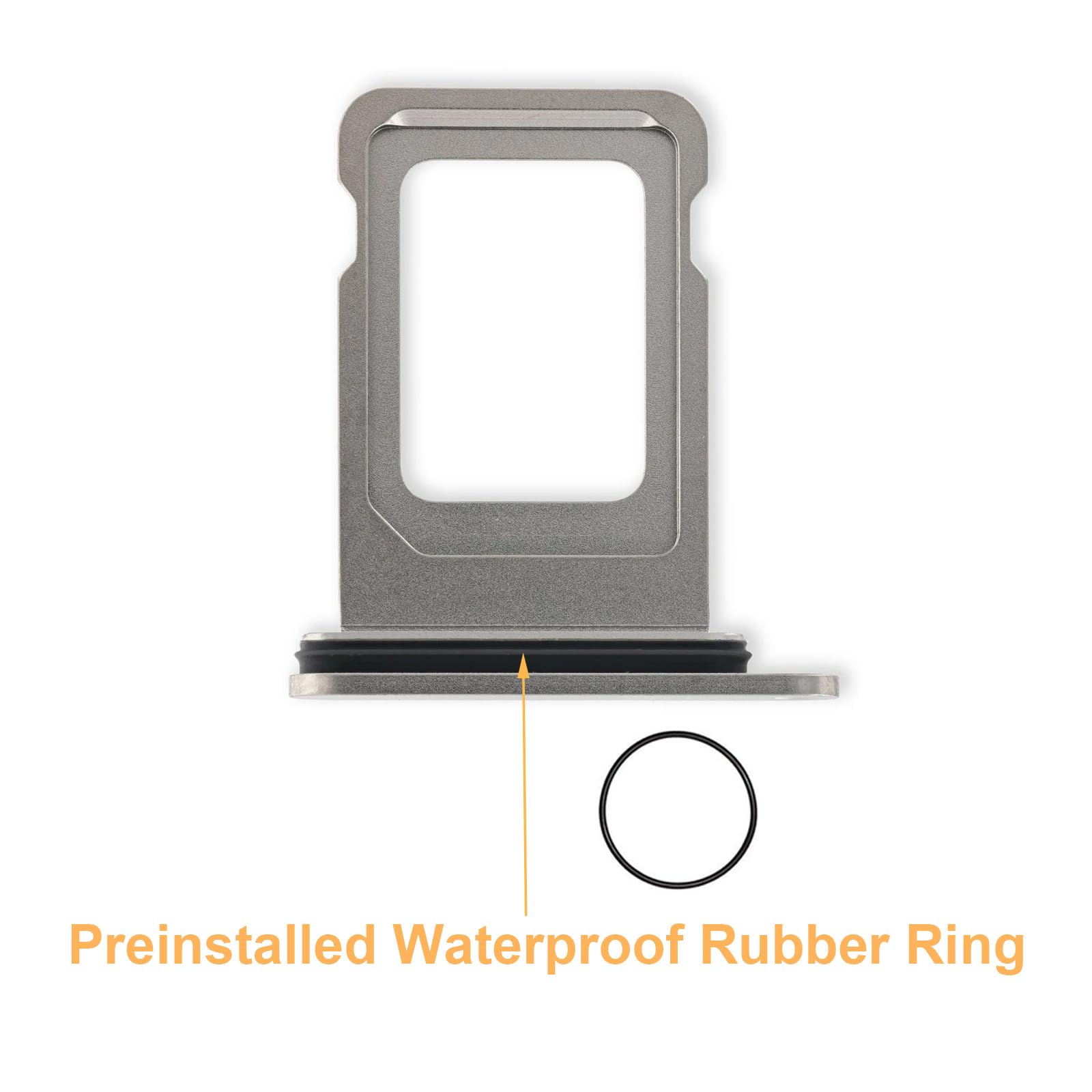 Supporto per slot per scheda SIM di ricambio per iPhone 15 Pro e 15 Pro Max (versione SIM singola) con anello di tenuta in gomma impermeabile + perno di espulsione aperto (titanio naturale)