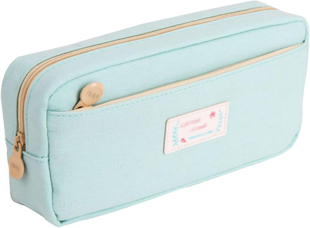 TININNA Large Capacity Canvas Pencil Case Pen Bag Cosmetic Makeup Bag with Zipper for Girls Boys School Green