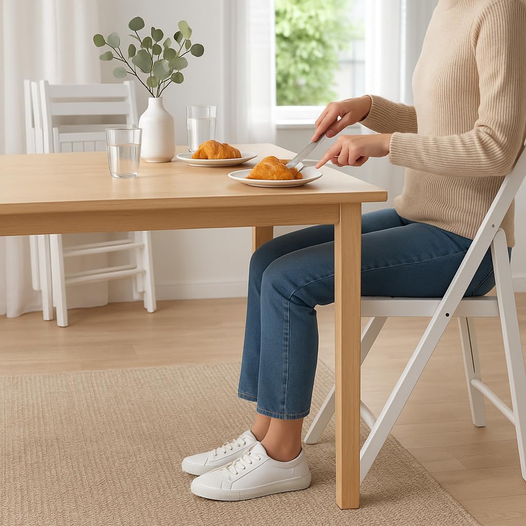 Ergode Robin 4-Piece Folding Chair Set, Solid Wood, Walnut Finish, White Accents, Compact and Comfortable Slatted Seat Chairs for Dining, Card Games, Extra Seating, Fully Assembled