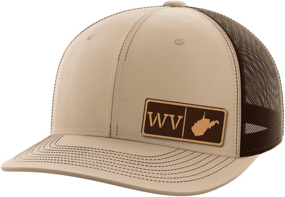 Greater Half West Virginia Leather Patch Trucker Hat–USA Made Adjustable Snapback Mesh–Homegrown–6-Panel Mid Profile