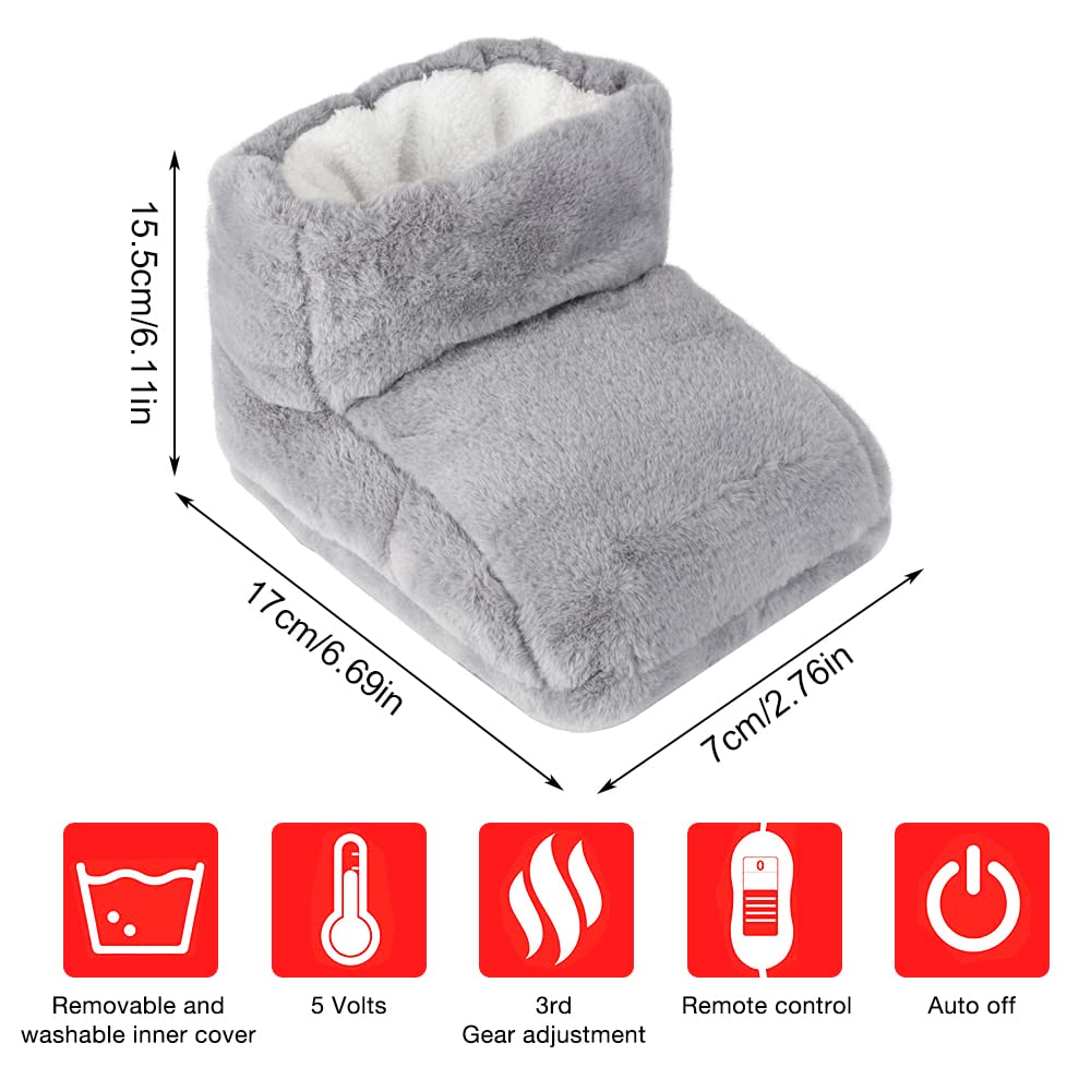 Calienta Pies Electrico, Calentador de Pies Electrico con USB, 3 Niveles de Temperatura, Protección Contra Sobrecalentamiento, para Hombres y Mujeres, Pies Fríos - Gris
