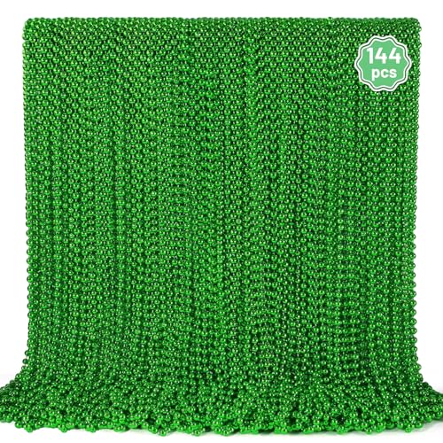 YAXINRUI 144 PCS St. Patricks Day Necklaces Green Mardi Gras Christmas Bead Necklaces 33 St. Patricks Day Green Beads St. Patricks Day Accessories for Mardi Gras St. Patricks Day Party Favors