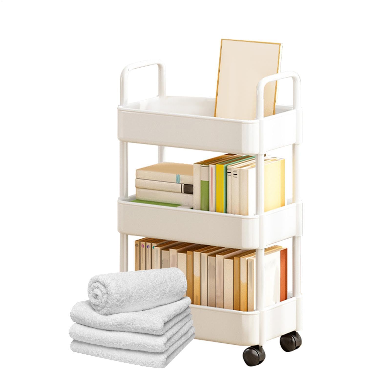 Carrello organizer per libri a rotelle, con 3/4 ripiani, con manico e